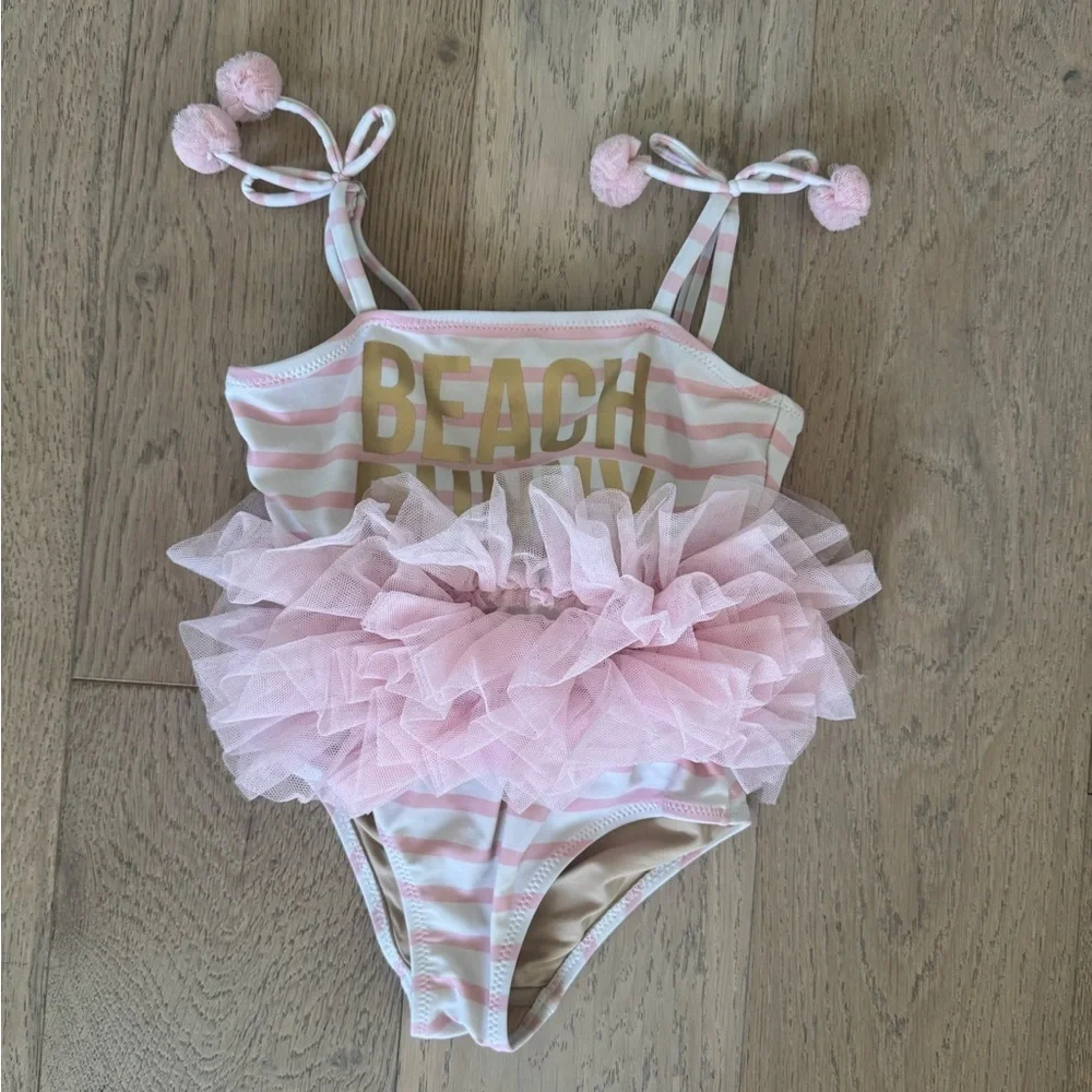 Shade Critters BEACH BUNNY tutu one piece swimsuit pink white 2T - Picture 1 of 5